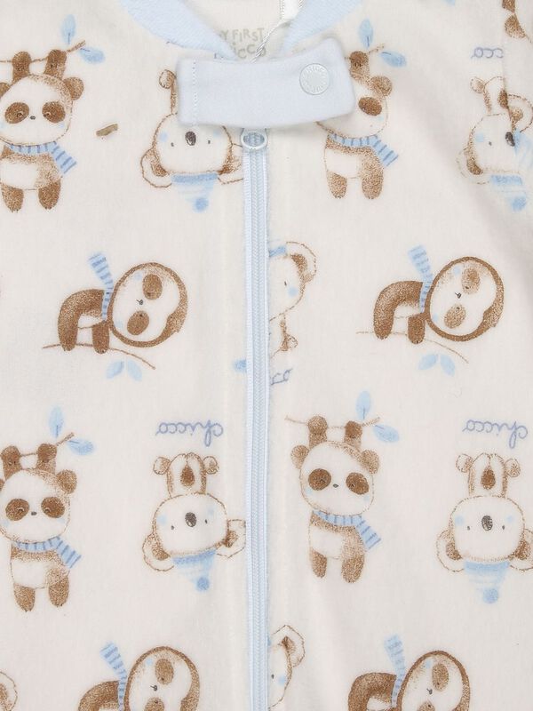 White-Blue Fleece Babysuit-Front Opening image number 1